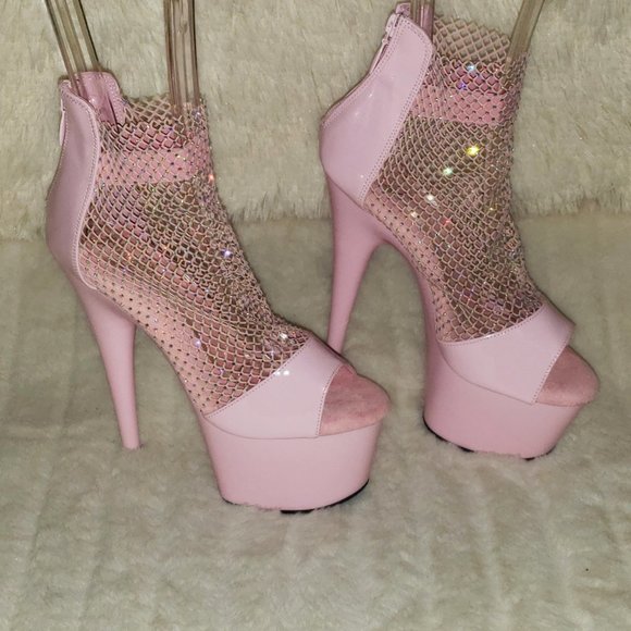 Baby Pink Stretch Rhinestone Mesh High Heel Platform Shoes 765 Adore RM - Picture 4 of 15